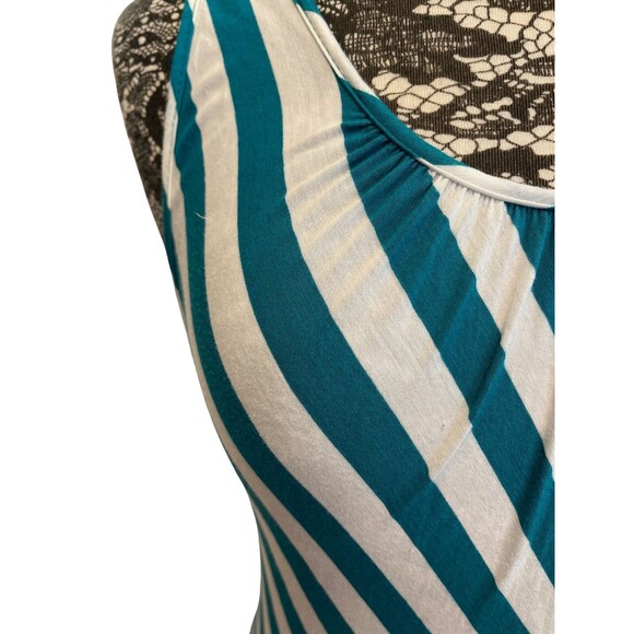Paradise Maxi Dress Blue White Striped Backless‎ Sleeveless Asymmetrical Hem  L - Picture 12 of 15